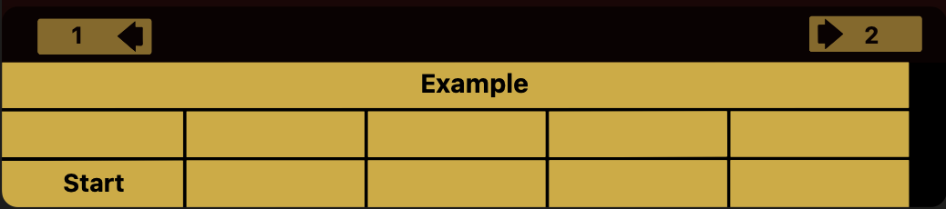 MagnetCard cue card titled Example, with the Start label in the A key position and blank A′–E′ and B–E cells